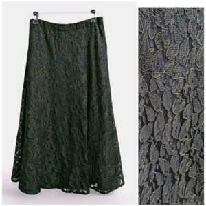 Womens VTG Black Sheer Overlay Midi Skirt Sz Small Whimsigoth Gold Holiday Party